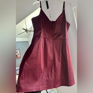 Burgundy Spaghetti Strap Dress with Pockets + Puff Skirt Quality Feel